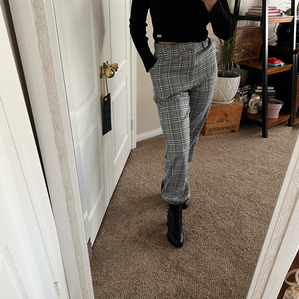High waist checkered pants